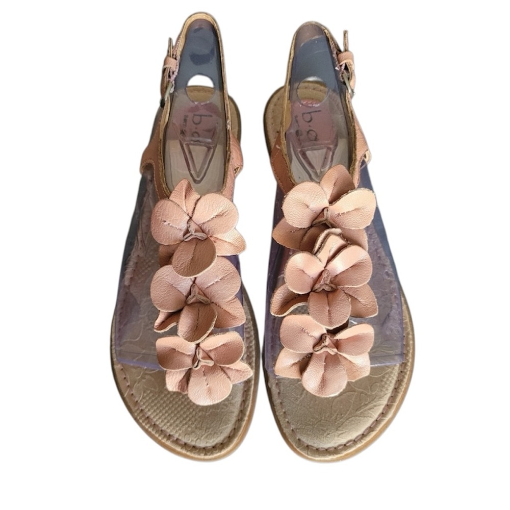 B.O.C Born Out Of Concept leather Blush Pink Nude Floral Flat Sandals Size 39/8 - Picture 2 of 16